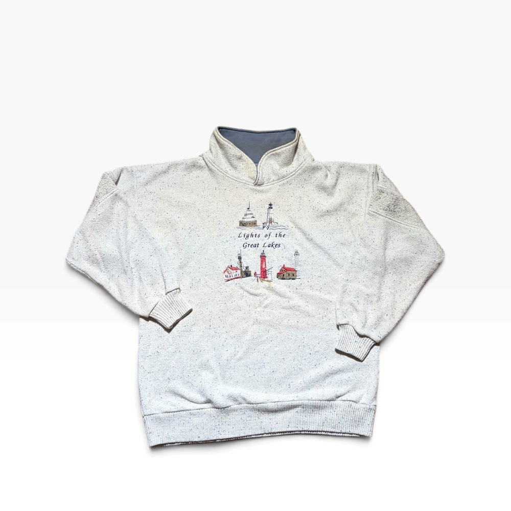 Vintage Art Unlimited Lights of the Great Lakes Lighthouse Sweatshirt Oatmeal L
